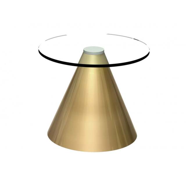 "Gillmore Round Clear Glass Side Table with Conical Brass Base "