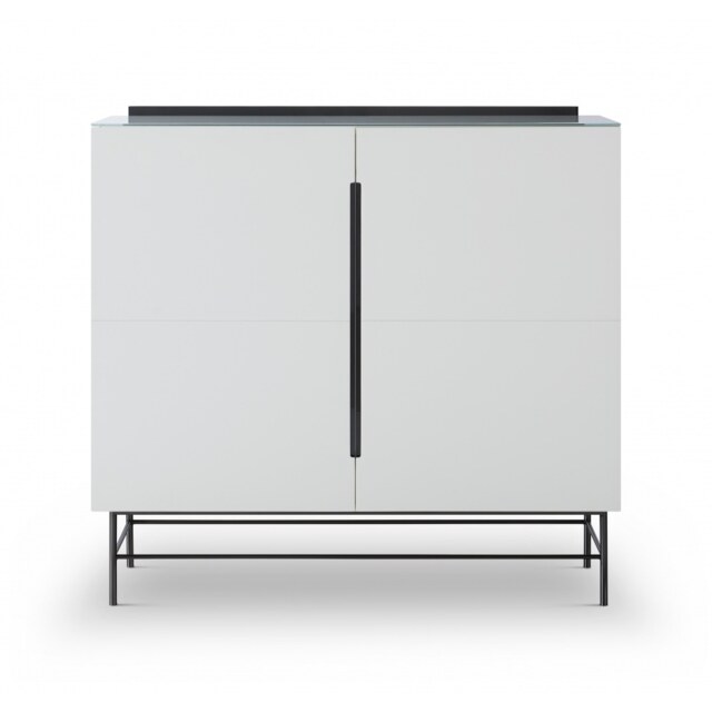 Gillmore Sleek - Contemporary Two Door High Sideboard In White With Black Chrome Frame And Accents Frame/Handle Colour: Black Chrome, Unit Colour: Whi
