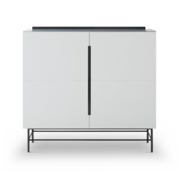 Gillmore Sleek - Contemporary Two Door High Sideboard In White With Black Chrome Frame And Accents Frame/Handle Colour: Black Chrome, Unit Colour: Whi