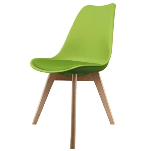 "Fusion Living Soho Green Plastic Dining Chair with Squared Light Wood Legs - interlock "