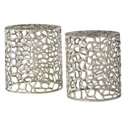 "Fusion Living Silver Circular Side Tables with Cut Out Detail "