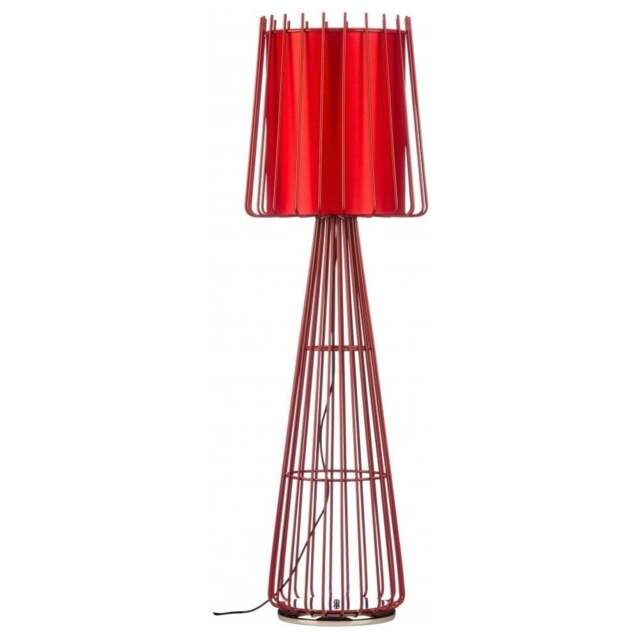 "Fusion Living Red Metal Cage Style Floor Standing Lamp with Circular Shade "