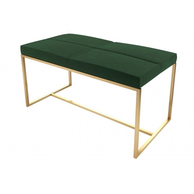 Gillmore Luxe - Upholstered Dark Green Velvet Large Stool With Brushed Brass Frame Frame Colour: Brushed Brass, Seat Colour: Dark Green