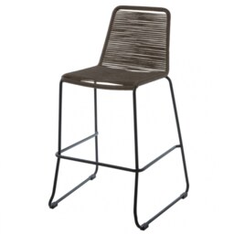 "Fusion Living Grey Natural Rope Barstool With Black Iron Legs "
