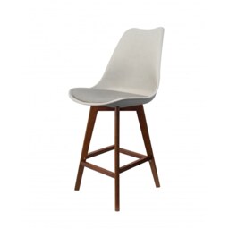 "Fusion Living Soho Light Grey Plastic Bar Stool with Dark Wood Legs "