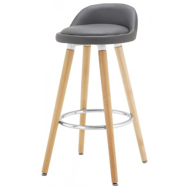 "Fusion Living Contemporary Grey Faux Leather Bar Stool with Beech Legs "