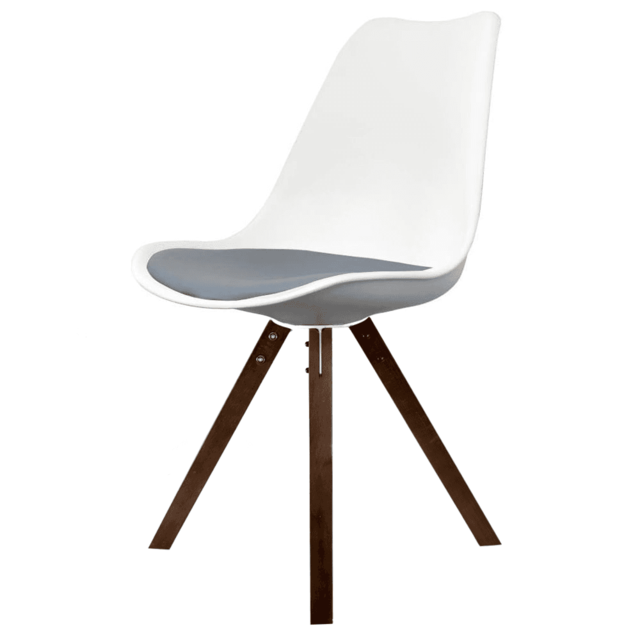 "Fusion Living Soho White and Dark Grey Dining Chair with Square Pyramid Dark Wood Legs "