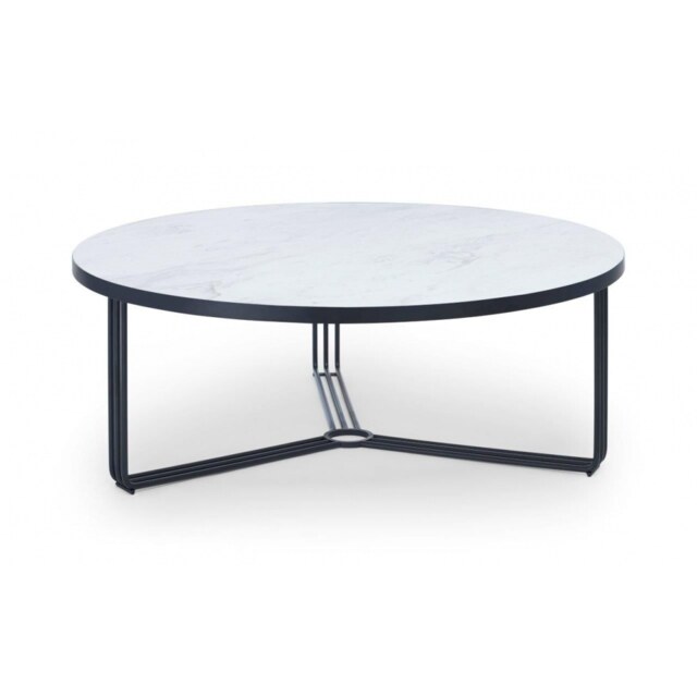 Gillmore Deco - Large Circular Coffee Table With White Marble Top And Black Powder Frame Table Top Finish: White Marble, Frame Colour: Black Powder