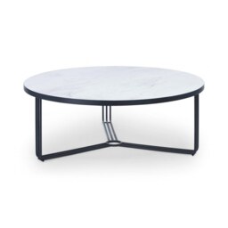 Gillmore Deco - Large Circular Coffee Table With White Marble Top And Black Powder Frame Table Top Finish: White Marble, Frame Colour: Black Powder