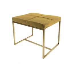 Gillmore Luxe - Upholstered Mustard Yellow Velvet Small Stool With Brushed Brass Frame Frame Colour: Brushed Brass, Seat Colour: Mustard Yellow