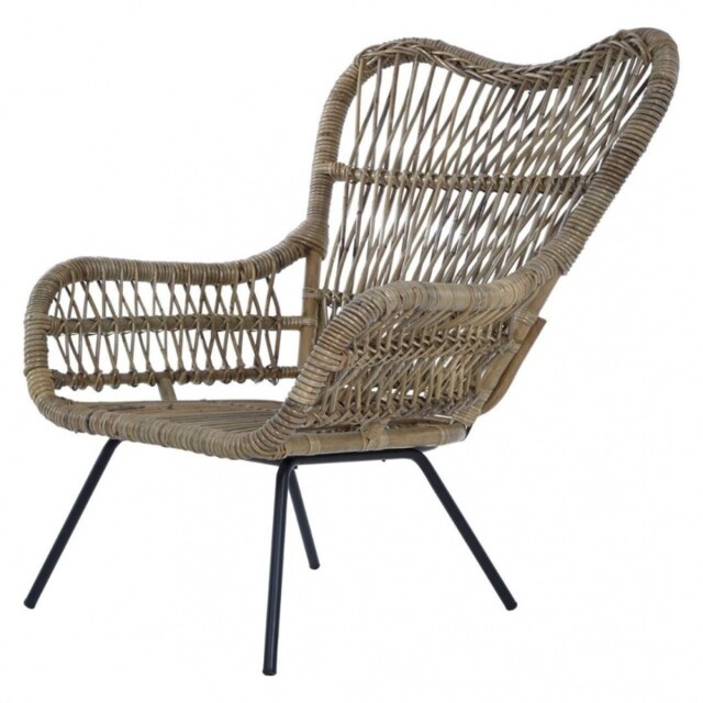 "Fusion Living Grey Natural Rattan Curved Statement Armchair "
