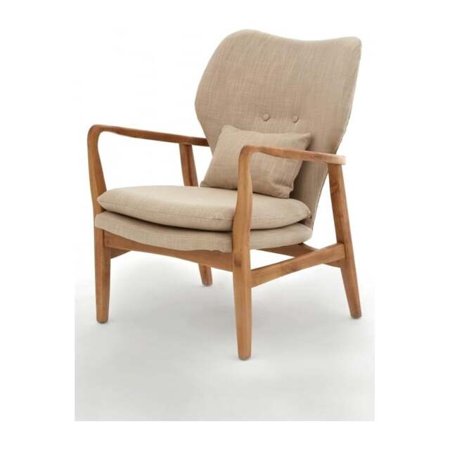 "Fusion Living Beige Upholstered Mid Century Scandinavian Armchair "
