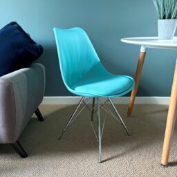 "Fusion Living Soho Aqua Blue Plastic Dining Chair with Chrome Metal Legs "