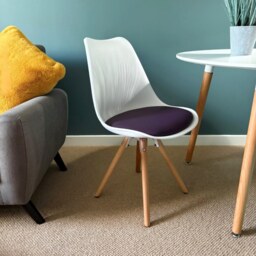 "Fusion Living Soho White and Aubergine  Purple Plastic Dining Chair with Pyramid Light Wood Legs "