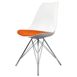 "Fusion Living Soho White and Orange Dining Chair with Chrome Metal Legs "