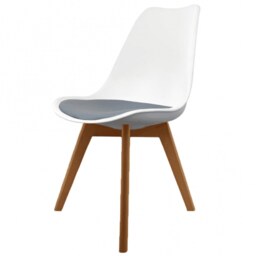 Fusion Living Soho White and Dark Grey Dining Chair with Squared Medium Wood Legs - interlock