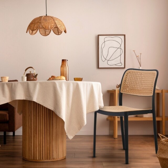 "Fusion Living Black Plastic Cafe Dining Chair "