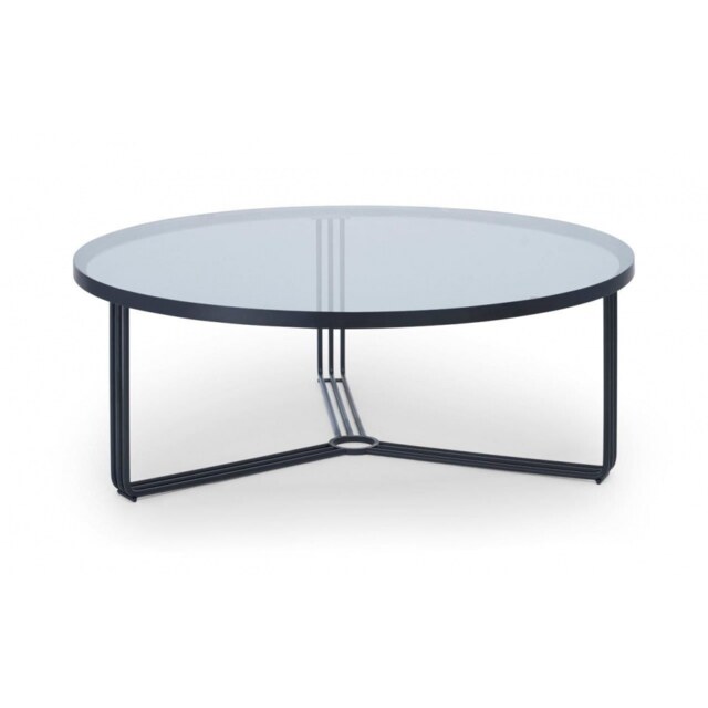 Gillmore Deco - Large Circular Coffee Table With Smoked Glass and Black Powder Frame Table Top Finish: Smoked Glass, Frame Colour: Black Powder