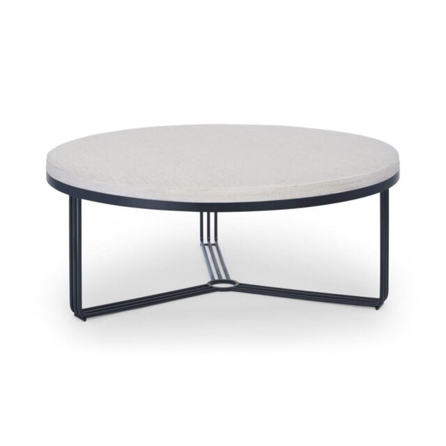 Gillmore Deco - Large Circular Coffee Table With Natural Upholstered Top and Black Powder Frame Table Top Finish: Natural, Frame Colour: Black Powder