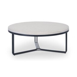 Gillmore Deco - Large Circular Coffee Table With Natural Upholstered Top and Black Powder Frame Table Top Finish: Natural, Frame Colour: Black Powder