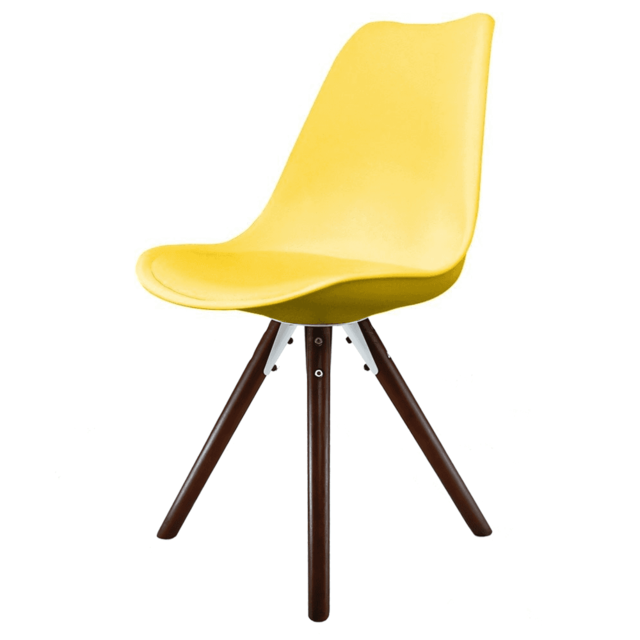 "Fusion Living Soho Yellow Plastic Dining Chair with Pyramid Dark Wood Legs "
