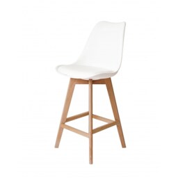 "Fusion Living Soho White Plastic Bar Stool with Light Wood Legs "