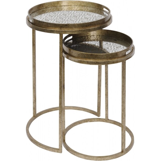 "Libra Furniture Antique Gold Diamond Print Nest of Side Tables "