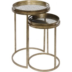 "Libra Furniture Antique Gold Diamond Print Nest of Side Tables "