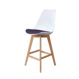 "Fusion Living Soho White and Aubergine Plastic Bar Stool with Light Wood Legs "