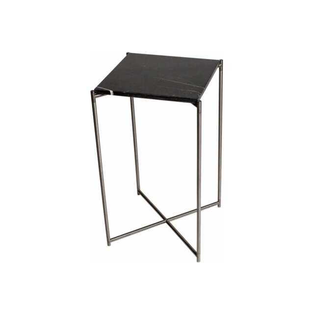 "Gillmore Black Marble Square Lamp Table with Gun Metal Cross Base "