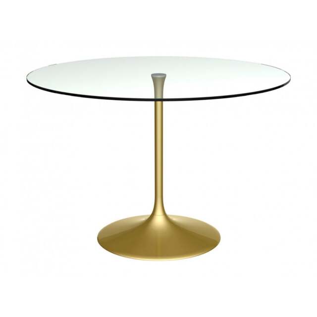 "Gillmore Pedestal Large Dining Table Clear Glass and Brass "