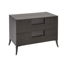 "Gillmore Wide Bedside Chest in Dark Charcoal Wood with Gun Metal Legs "
