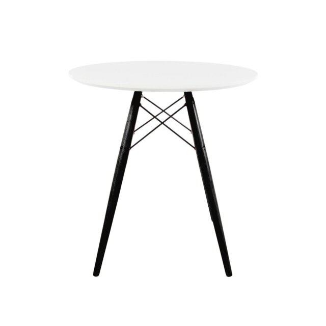 "Fusion Living Soho Small White Circular Dining Table with Black Wood Legs "