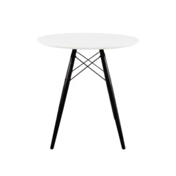 "Fusion Living Soho Small White Circular Dining Table with Black Wood Legs "