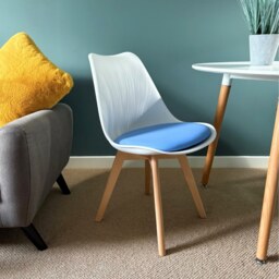 "Fusion Living Soho White and Blue Dining Chair with Squared Light Wood Legs - interlock "
