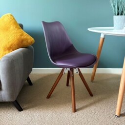 "Fusion Living Soho Aubergine Purple Plastic Dining Chair with Pyramid Dark Wood Legs "