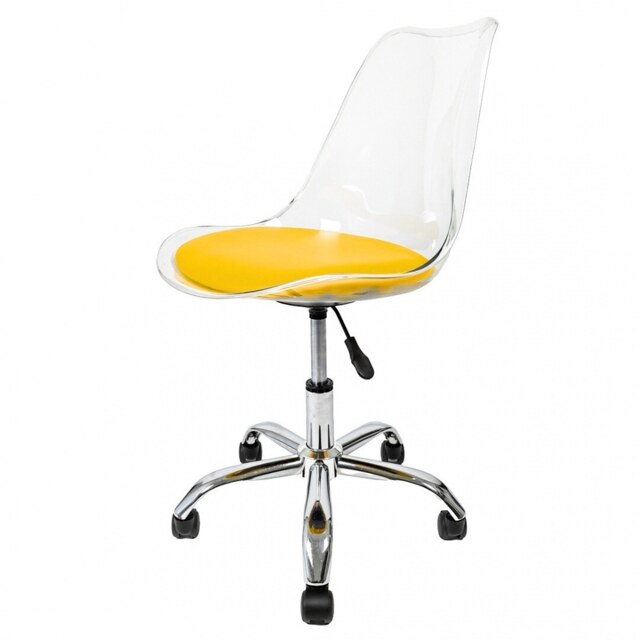 "Fusion Living Soho Clear and Yellow Plastic Desk Chair with Swivel Base "