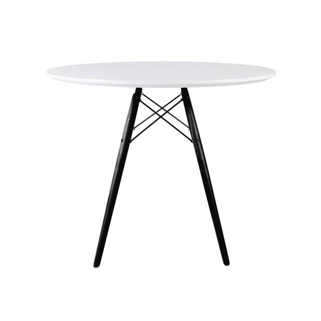 "Fusion Living Soho Medium White Circular Dining Table with Black Wood Legs "