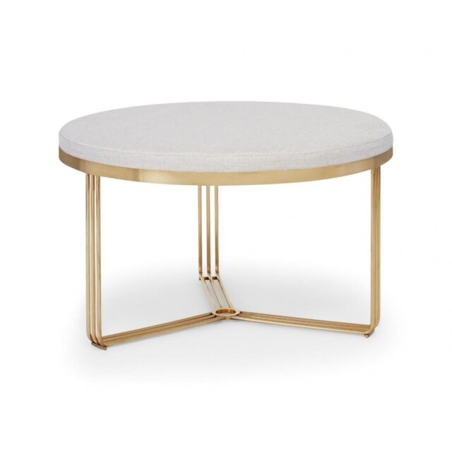 Gillmore Deco - Medium Circular Coffee Table With Natural Fabric and Brass Frame Table Top Finish: Natural, Frame Colour: Brass