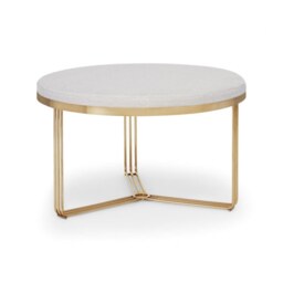 Gillmore Deco - Medium Circular Coffee Table With Natural Fabric and Brass Frame Table Top Finish: Natural, Frame Colour: Brass