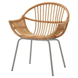 "Fusion Living Natural Rattan Round Armchair With Grey Metal Legs "