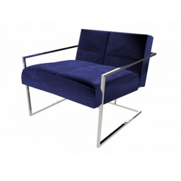 Gillmore Luxe - Upholstered Dark Blue Velvet Armchair With Polished Chrome Frame Frame Colour: Polished Chrome, Seat Colour: Dark Blue