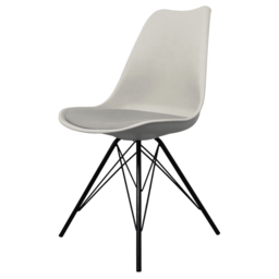 "Fusion Living Soho Light Grey Plastic Dining Chair with Black Metal Legs "