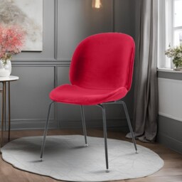 "Fusion Living Luxurious Red Velvet Dining Chair with Black Metal Legs "
