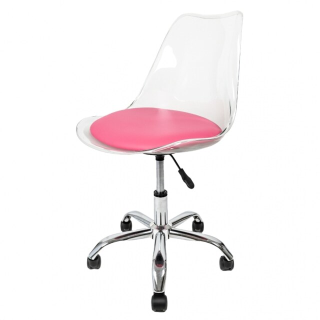 "Fusion Living Soho Clear and Bright Pink Plastic Desk Chair with Swivel Base "