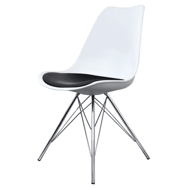 "Fusion Living Soho White and Black Dining Chair with Chrome Metal Legs "