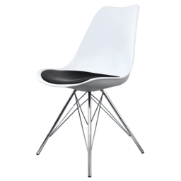 "Fusion Living Soho White and Black Dining Chair with Chrome Metal Legs "