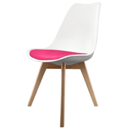 "Fusion Living Soho White and Bright Pink Dining Chair with Squared Light Wood Legs - interlock "