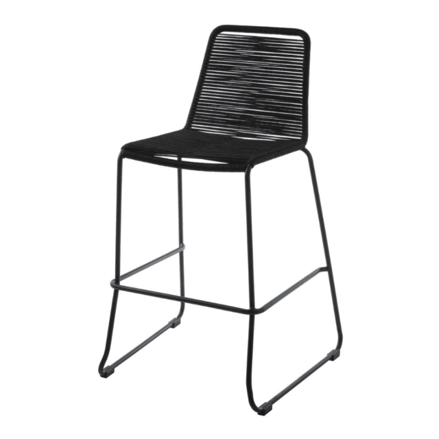"Fusion Living Black Natural Rope Barstool With Black Iron Legs "