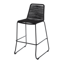 "Fusion Living Black Natural Rope Barstool With Black Iron Legs "